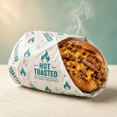Hot food wrapped in custom hot paper